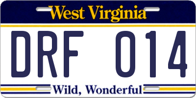 WV license plate DRF014