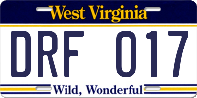 WV license plate DRF017