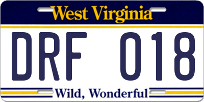WV license plate DRF018