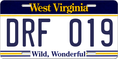 WV license plate DRF019