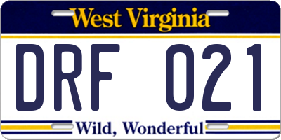 WV license plate DRF021