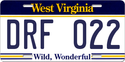 WV license plate DRF022