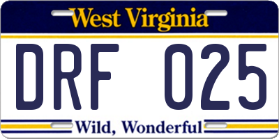 WV license plate DRF025