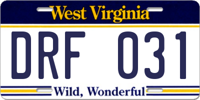 WV license plate DRF031