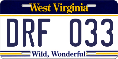 WV license plate DRF033