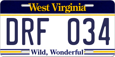 WV license plate DRF034
