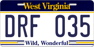 WV license plate DRF035