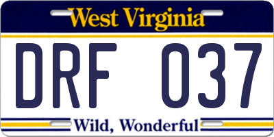 WV license plate DRF037