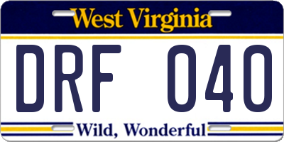 WV license plate DRF040