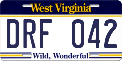 WV license plate DRF042