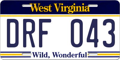 WV license plate DRF043