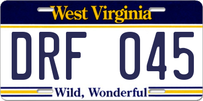 WV license plate DRF045
