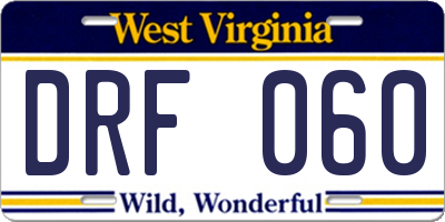WV license plate DRF060