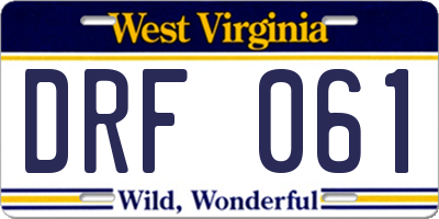 WV license plate DRF061