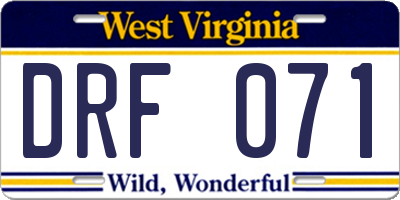 WV license plate DRF071