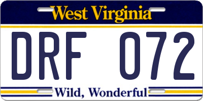 WV license plate DRF072