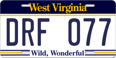 WV license plate DRF077