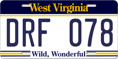 WV license plate DRF078