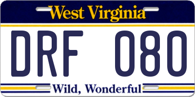 WV license plate DRF080