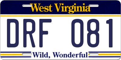 WV license plate DRF081