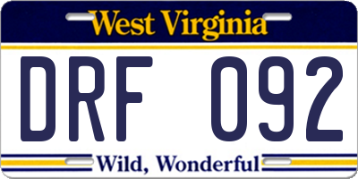 WV license plate DRF092