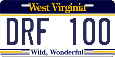 WV license plate DRF100