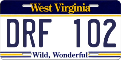 WV license plate DRF102