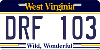 WV license plate DRF103