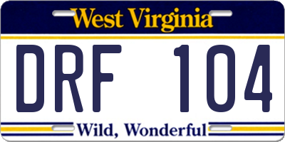 WV license plate DRF104