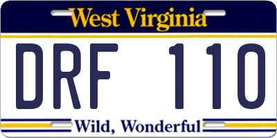 WV license plate DRF110