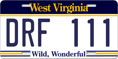 WV license plate DRF111
