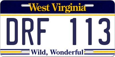 WV license plate DRF113