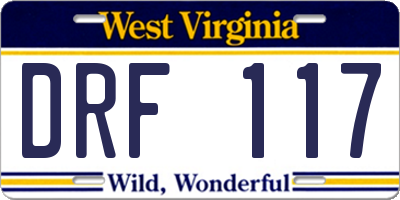 WV license plate DRF117