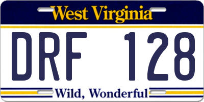 WV license plate DRF128