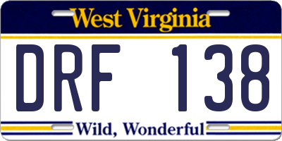 WV license plate DRF138