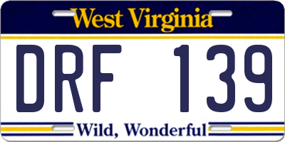 WV license plate DRF139