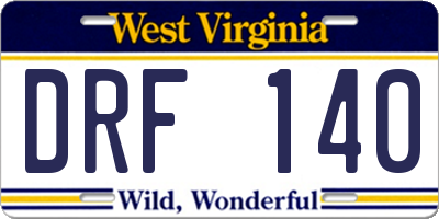 WV license plate DRF140