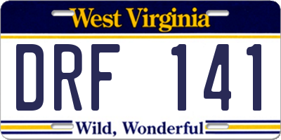 WV license plate DRF141