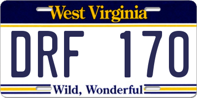 WV license plate DRF170