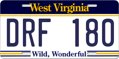WV license plate DRF180