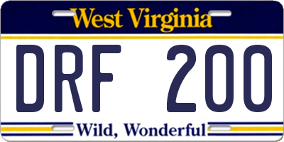 WV license plate DRF200