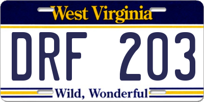 WV license plate DRF203