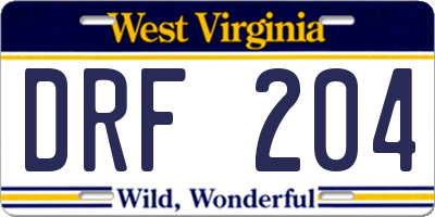 WV license plate DRF204