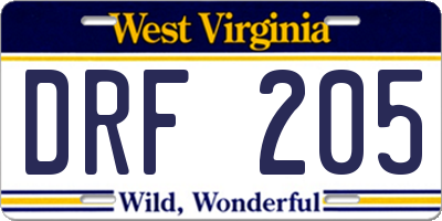 WV license plate DRF205