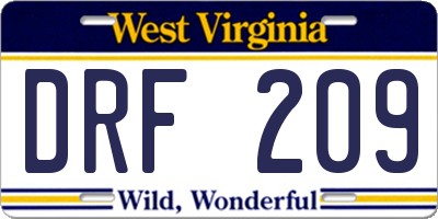 WV license plate DRF209