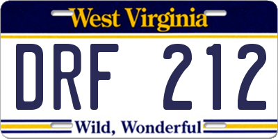 WV license plate DRF212