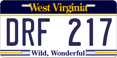 WV license plate DRF217