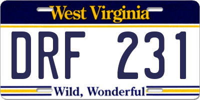 WV license plate DRF231