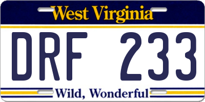 WV license plate DRF233