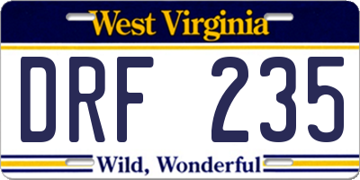 WV license plate DRF235